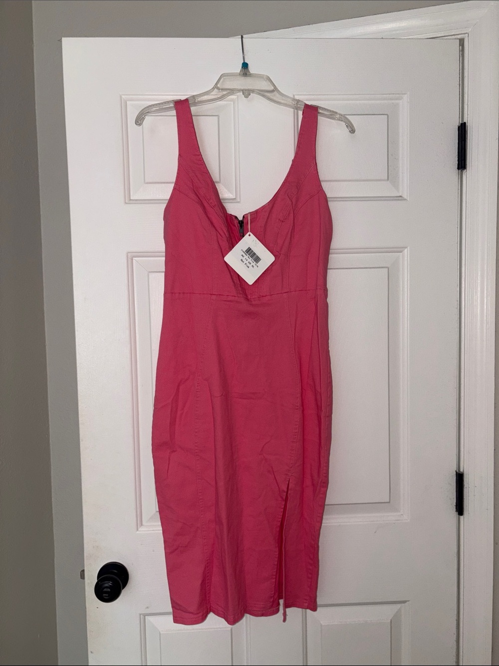 Angel Biba Hot Pink DENIM Sleeveless V-Neck Midi Dress